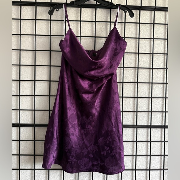 Lulus Purple Dress Womens Large Close to Your Heart Plum Satin Jacquard Cowl - Picture 1 of 8